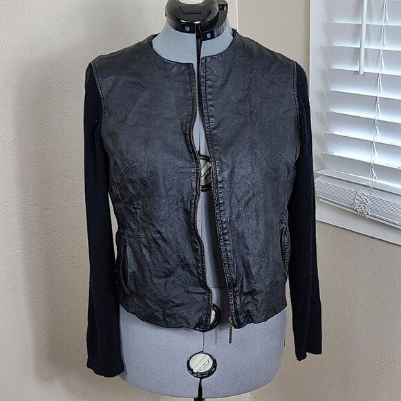 Jaclyn Smith Leather Jacket Ribbed Knit Size Large/L - Picture 8 of 15